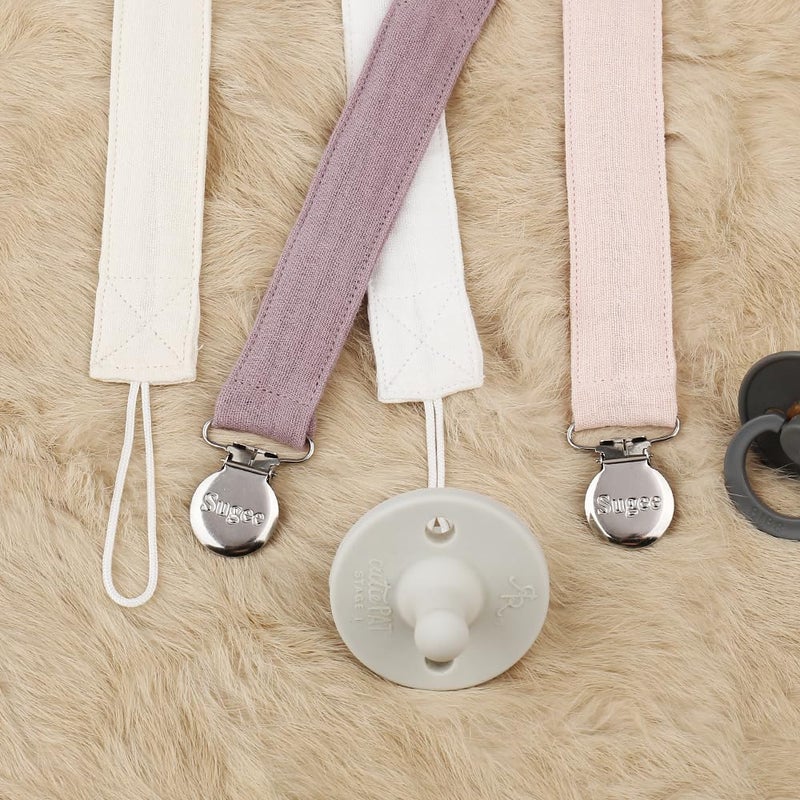 SUGEE Pacifier Clip for Baby Boy and Girl - Linen Soft Fabric Pacifier Hold with Clip for Binky, Leash Soothie Holder Unisex 4 Pack (Pink） - Image 3